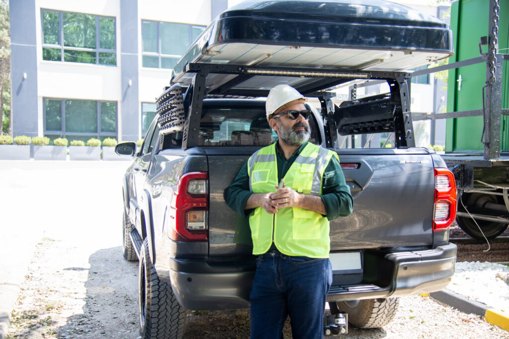 Work-related vehicle and tools on an Australian construction site, highlighting tax-deductible equipment and commercial utes for tradies.